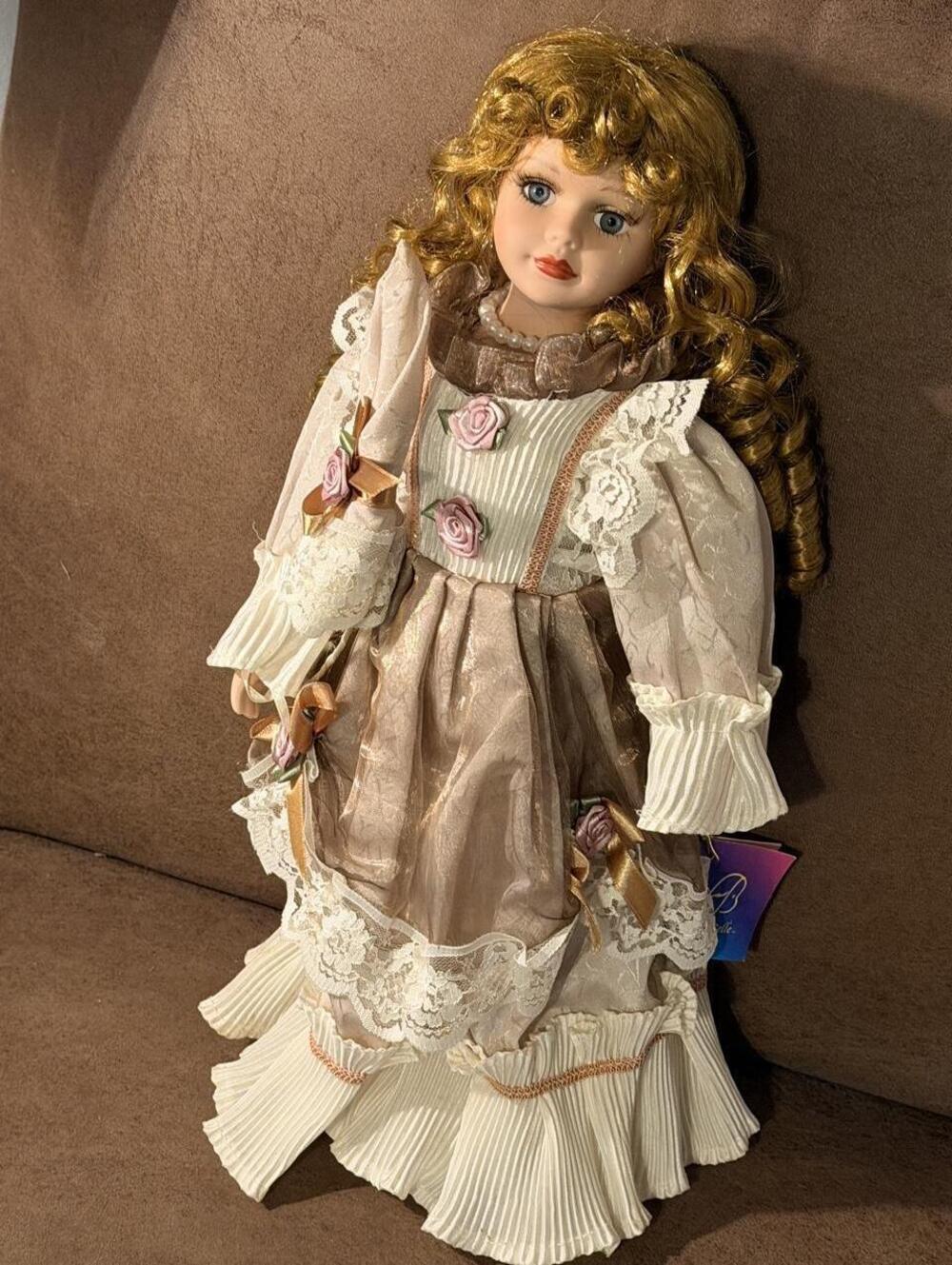 Ashley Belle 16" Bisque Porcelain Doll with tags NA1113 VTG w/ Parisol and stand